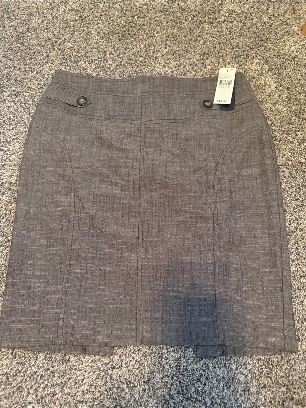 Tahari ASL Gray Tailored Pencil Skirt with Button Tab Details